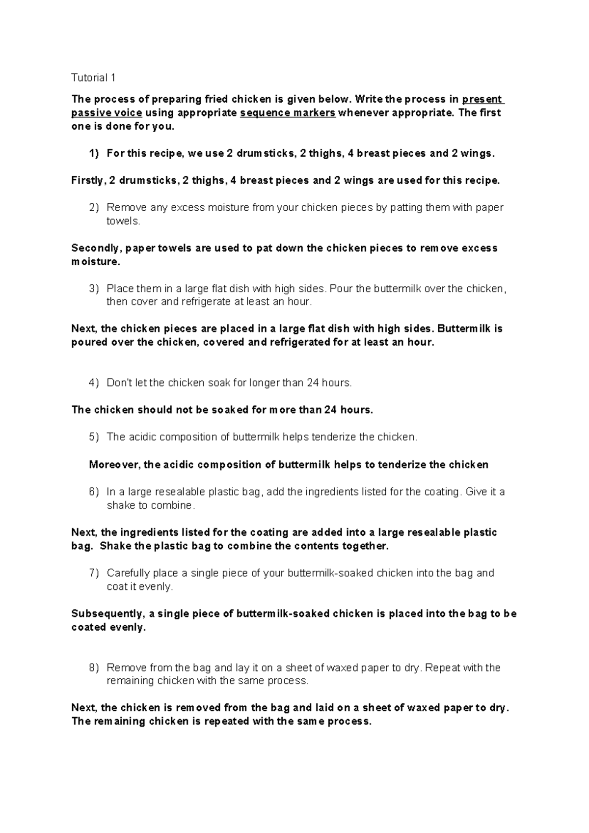Tutorial 1A: Fried Chicken Preparation in Present Passive Voice - Studocu
