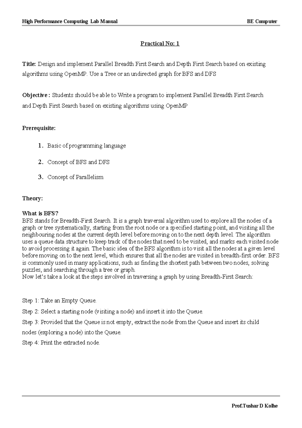 HPC Lab Manual BE Computer: Parallel BFS & DFS Implementation with ...