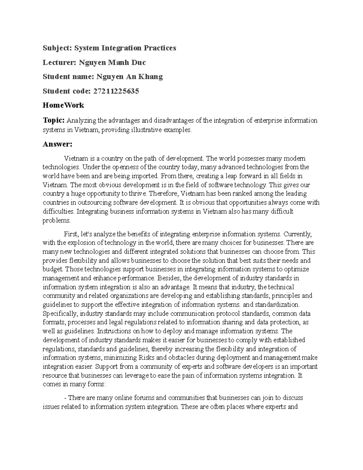 System Integration Practices: Advantages & Challenges in Vietnam - Studocu