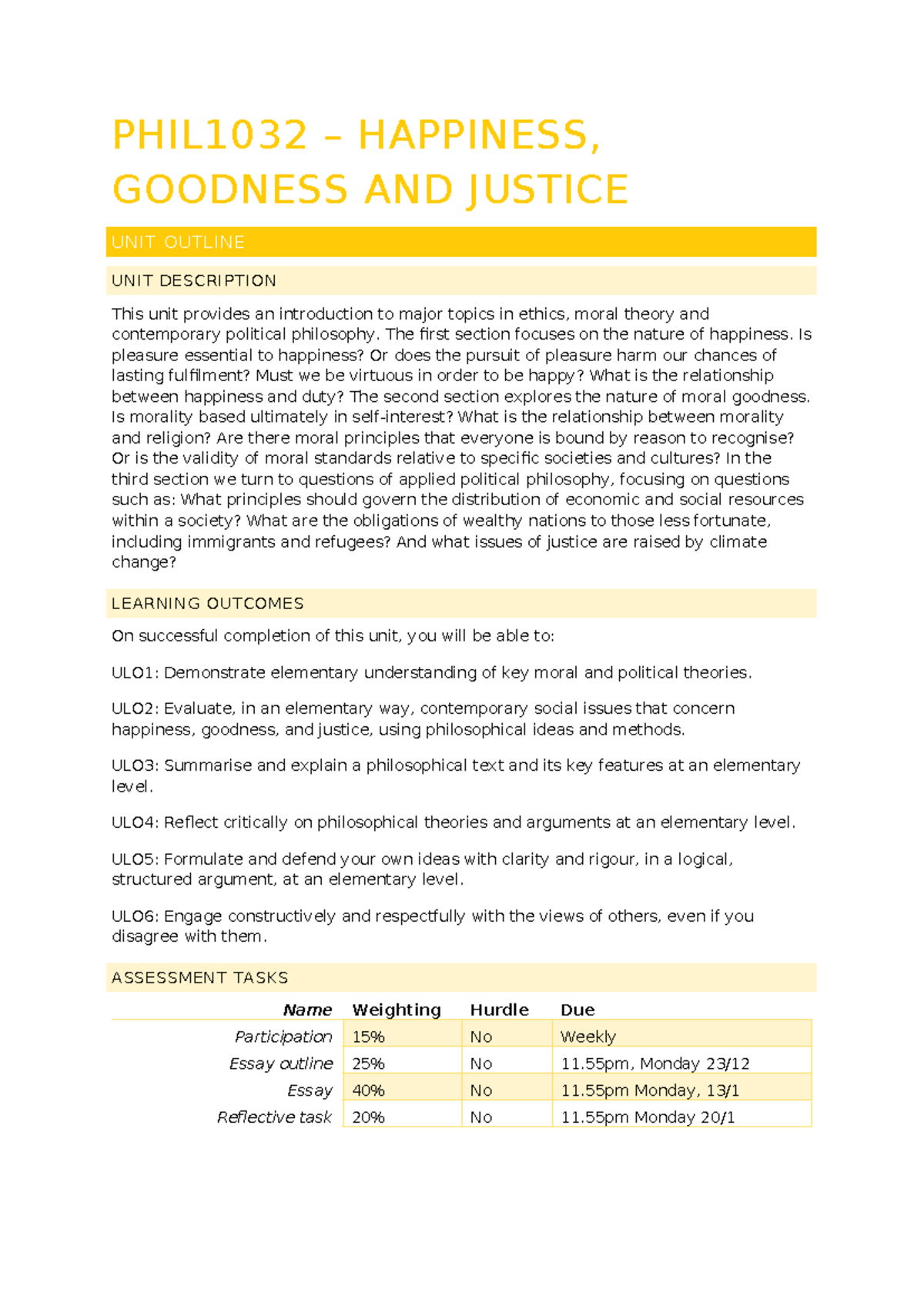 PHIL1032 Happiness Goodness and Justice - PHIL1032 – HAPPINESS ...