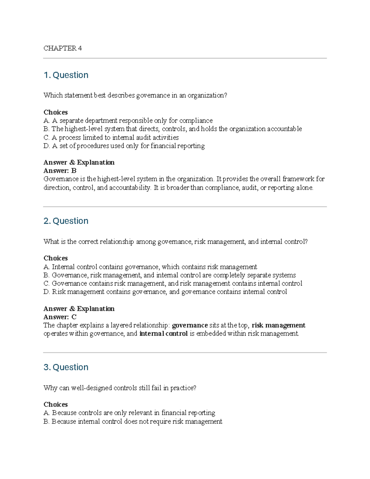 CHAPTER 4: Governance, Risk Management, and Internal Control Insights ...