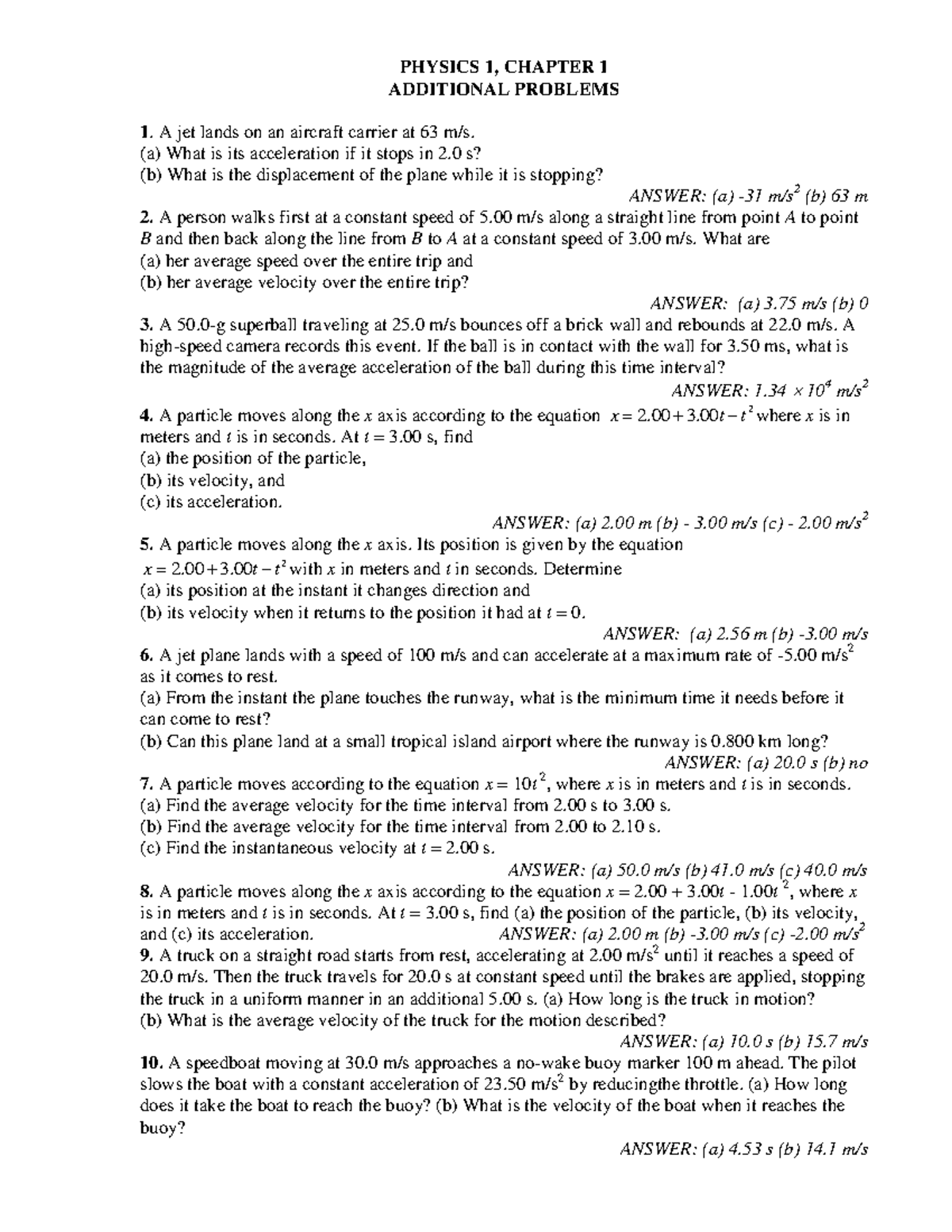 Extra Problems for Physics 1 - Chapter 1 Analysis and Solutions - Studocu
