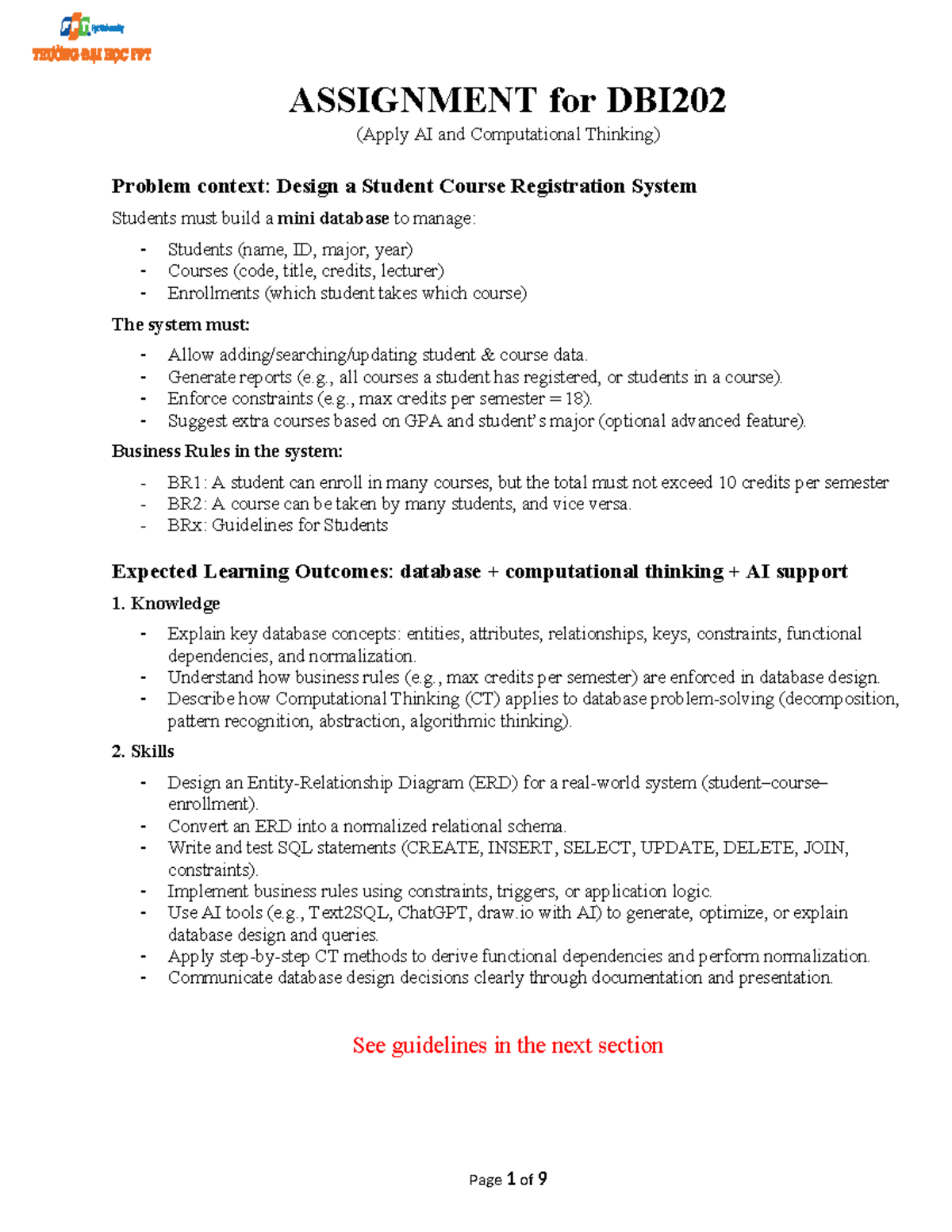DBI202 Assignment: Designing a Student Course Registration System - Studocu