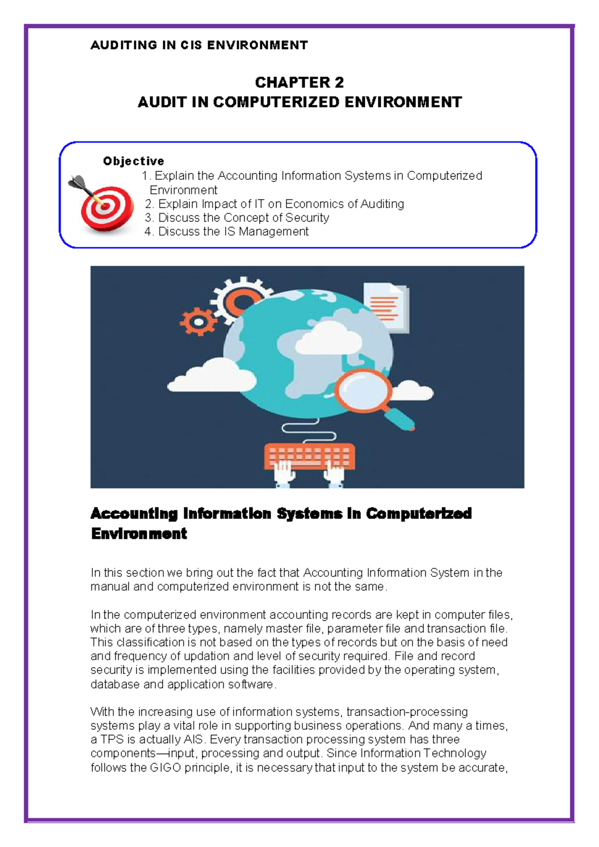 AUDITING IN CIS ENVIRONMENT: CHAPTER 2 NOTES ON COMPUTERIZED AUDIT ...