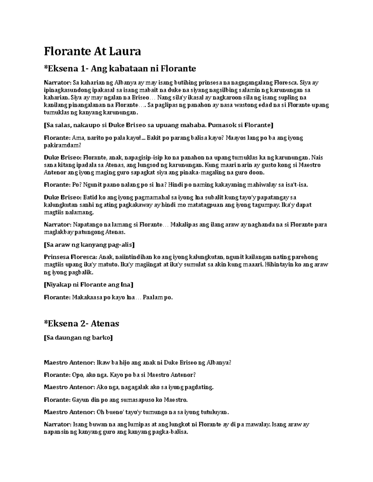 Florante At Laura: Script ng Dula sa Kahalagahan ng Kaibigan at ...