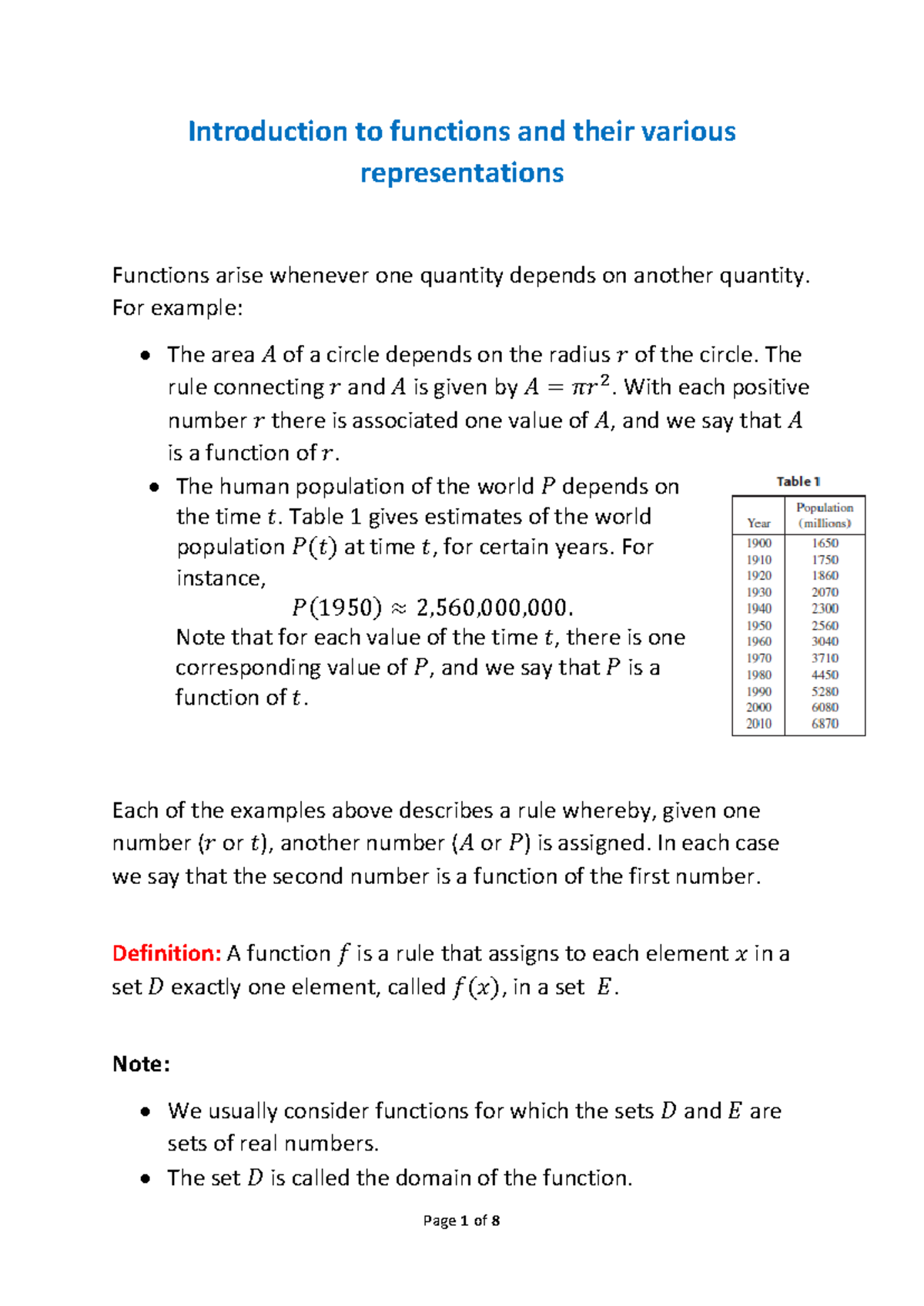 Introduction to Functions and Their Representations - Studocu