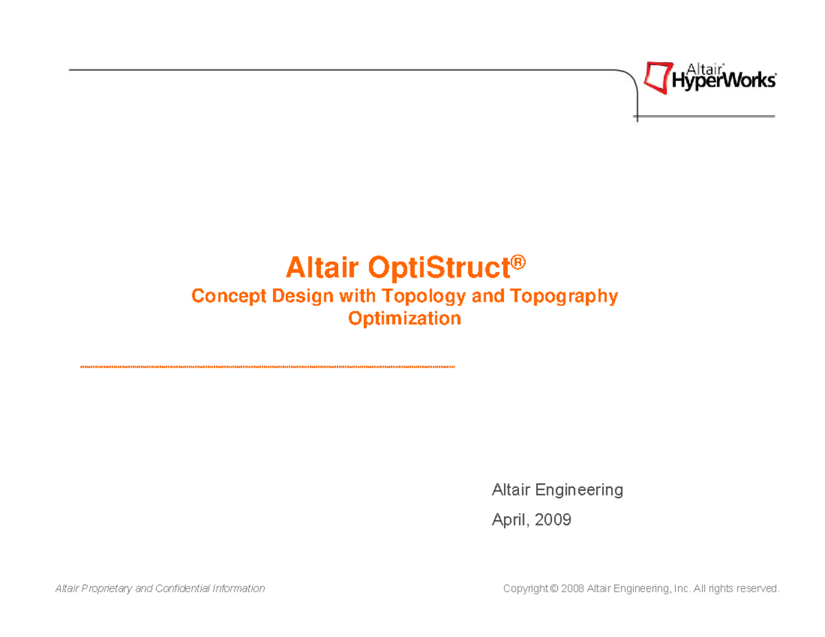 Altair Optistruct Concept Designwith Topologyand Topography ...