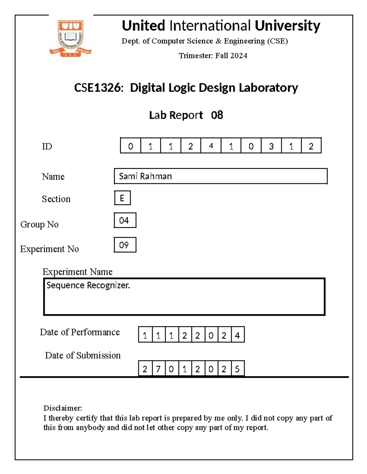 Lab report 8 - United International University Dept. of Computer ...