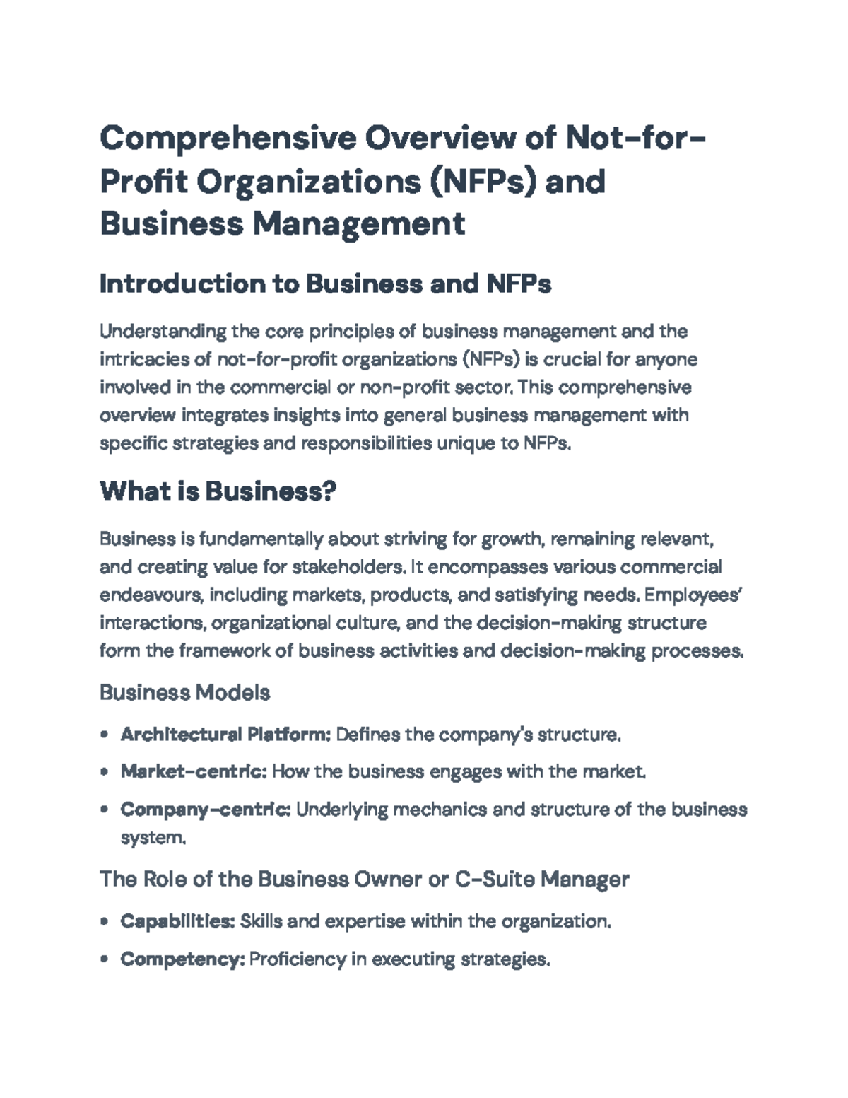Comprehensive Overview of Business Management & NFPs - Comprehensive ...