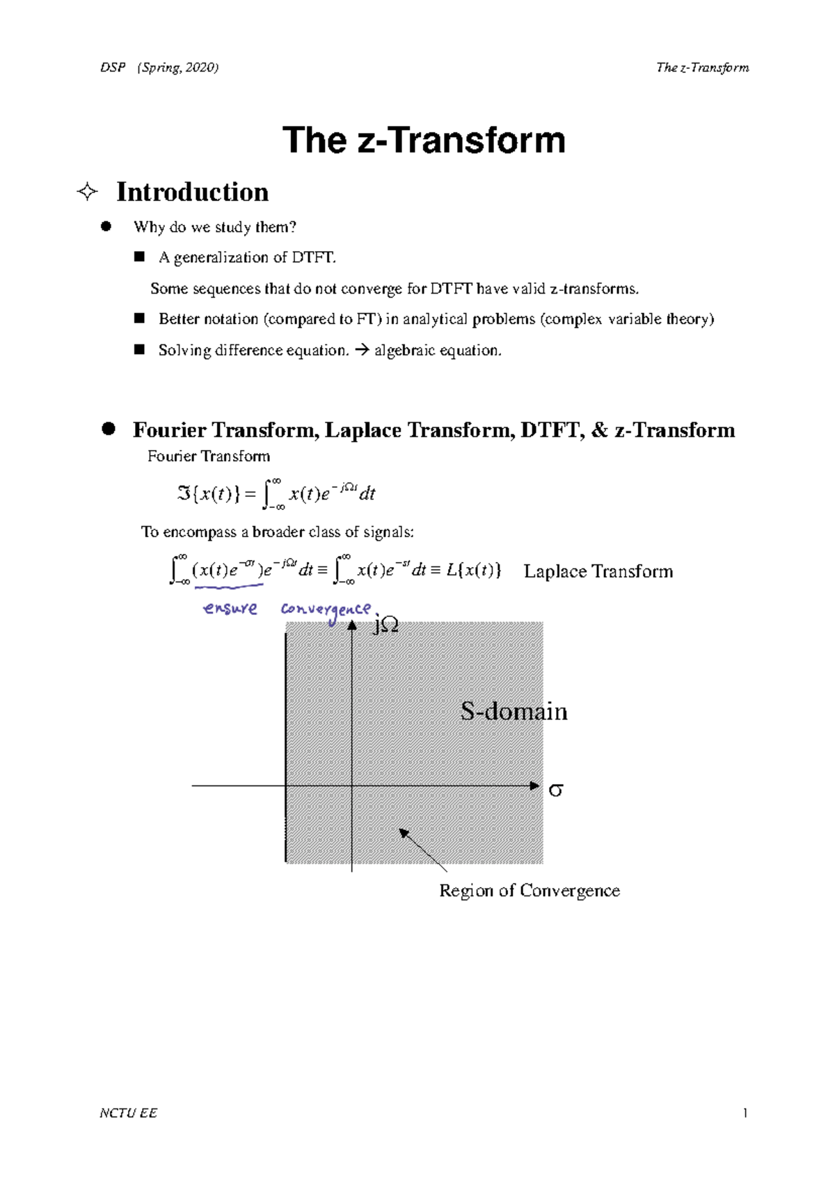 DSP chap3 230312 235329 - NCTU EE 1 The z-Transform Introduction Why do ...
