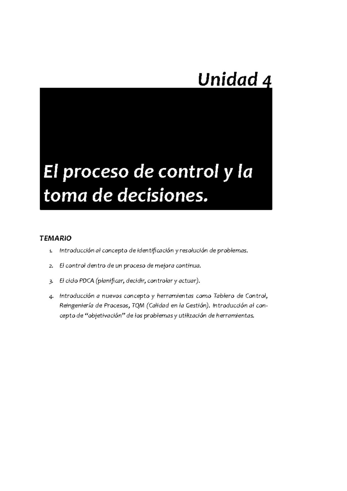 Unidad 4: Control y Toma de Decisiones en Administración PYMES - Studocu