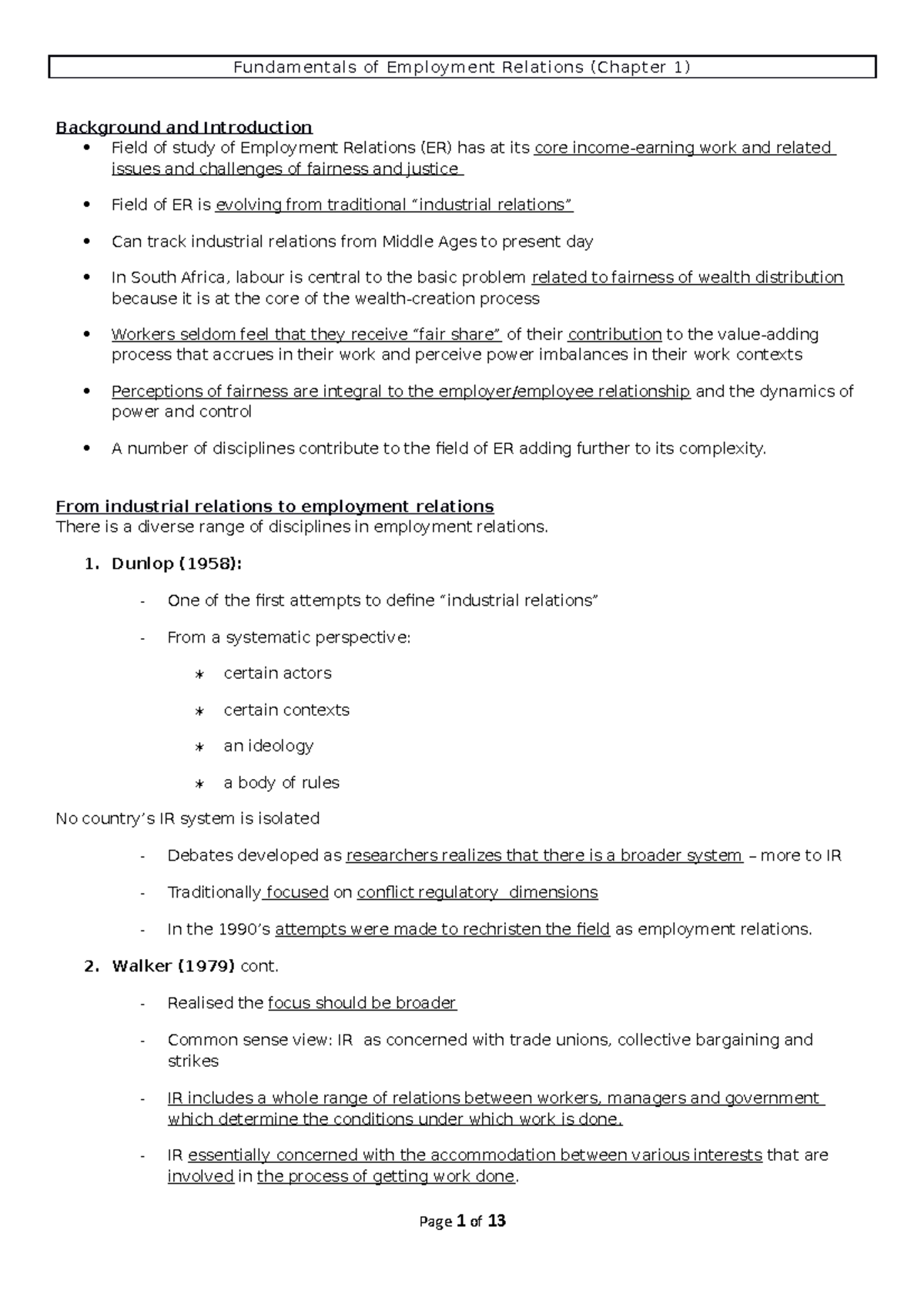Fundamentals of Employment Relations (ER) - Chapter 1 Overview - Studocu