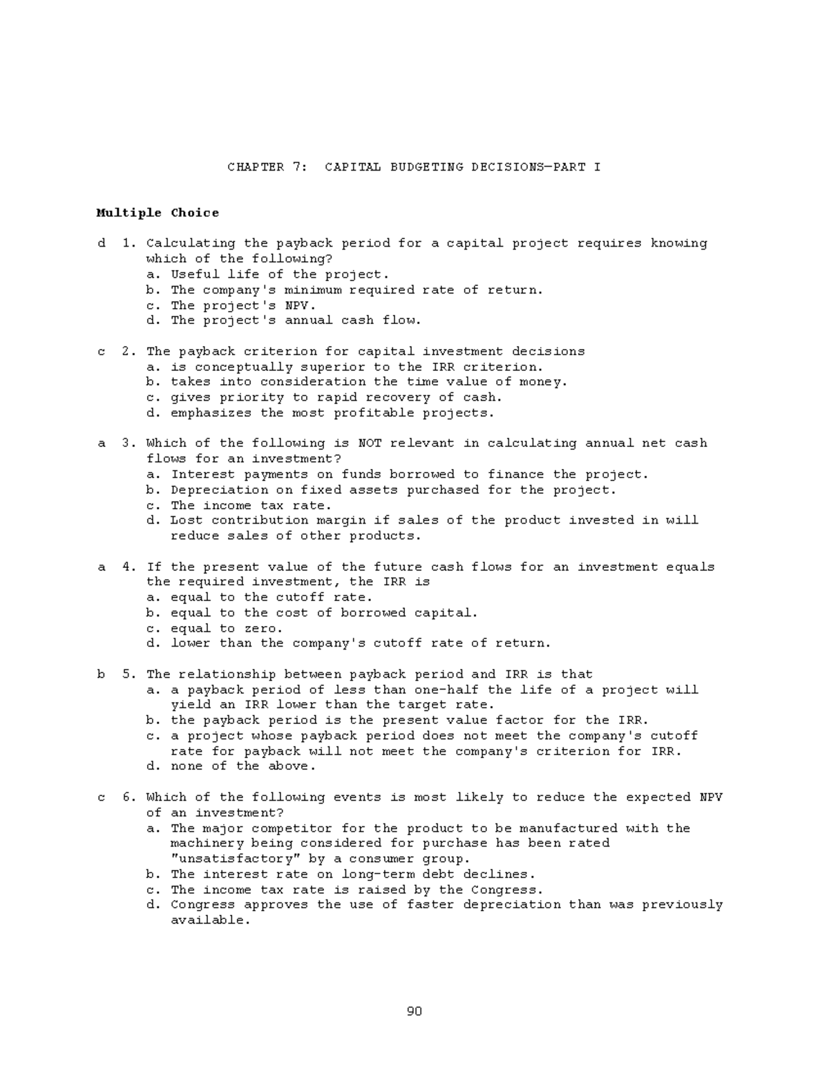 Capital Budgeting Exam Q&A 2015: Payback, IRR, and NPV Concepts - Studocu