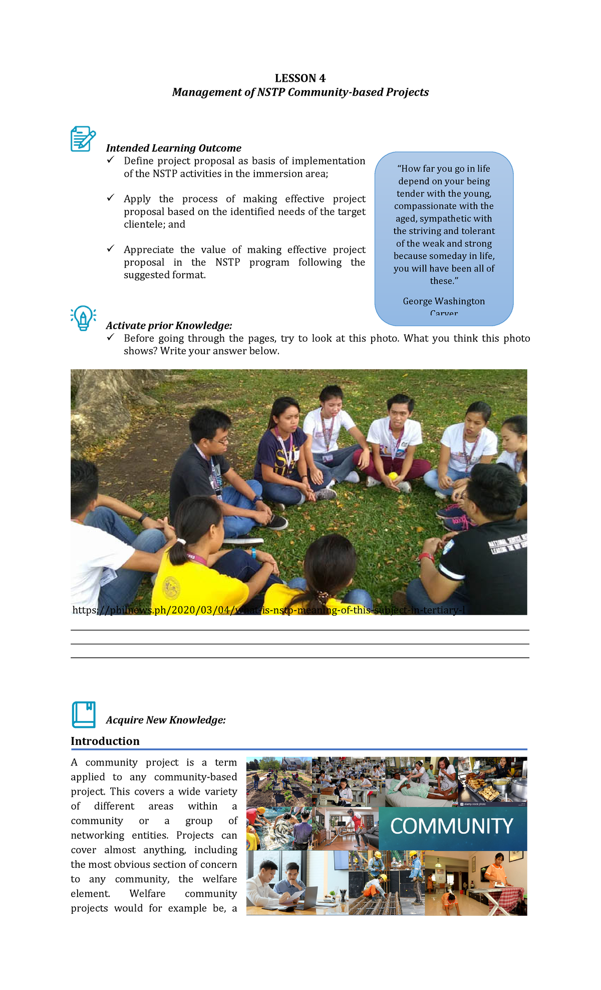 NSTP 2 Lesson 4 - National Service Training Program - LESSON 4 ...