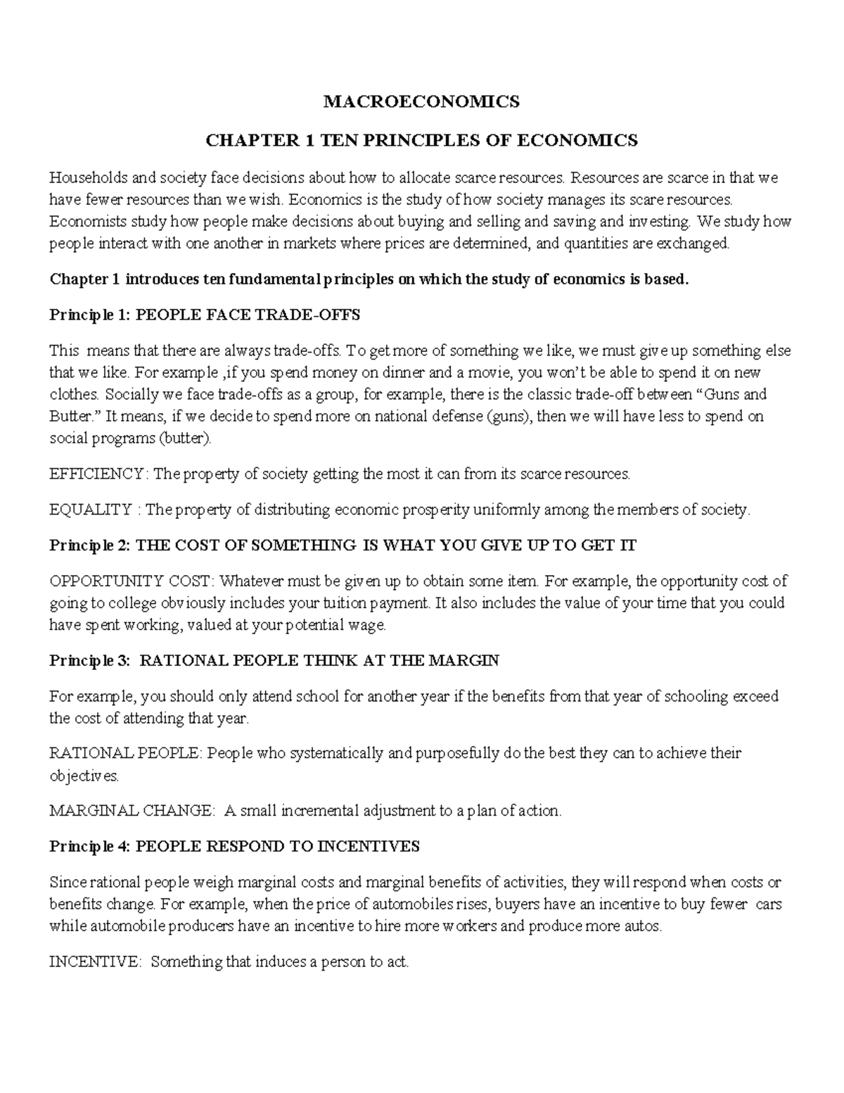 Chapter 1 Ten Principles of Economics-1 - MACROECONOMICS CHAPTER 1 TEN ...