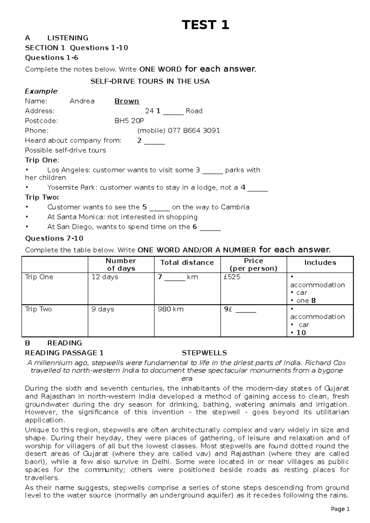 Objective IELTS Listening and Reading Test 1 Notes and Questions - Studocu