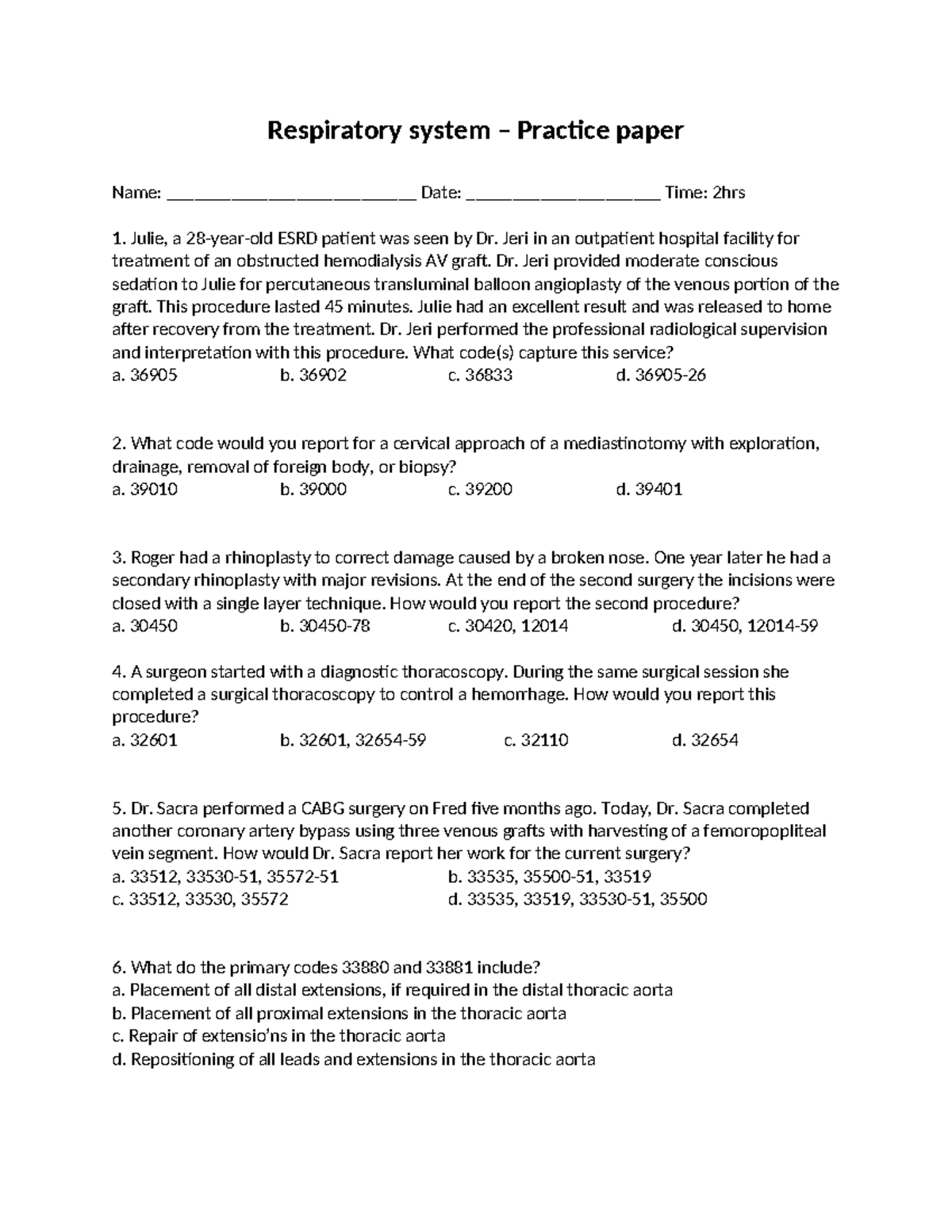 Medical Coding Practice Paper for Course CODES MDC 30030 - Studocu