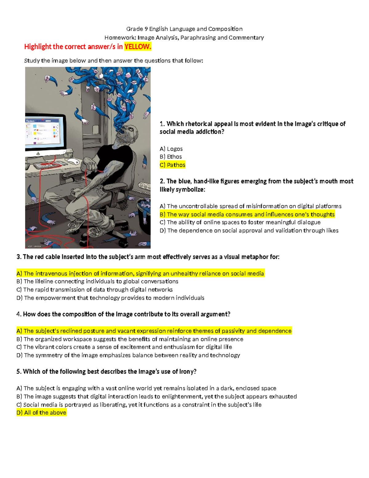 Grade 9 English Language & Comp: Image Analysis Homework - Document Preview