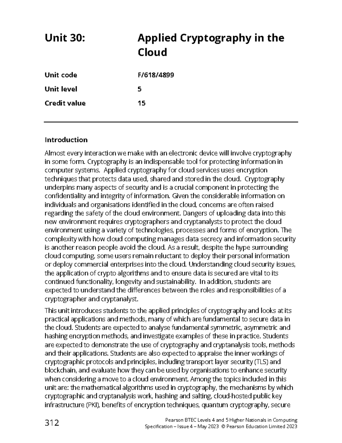Unit 30: Applied Cryptography in Cloud - Module Overview and Analysis ...