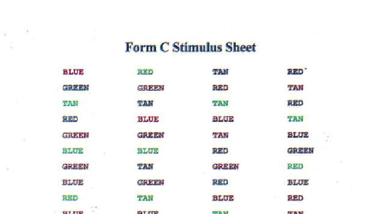 Form C Stimulus Sheet for PSYP610 - Practical Test 2 Material - Studocu