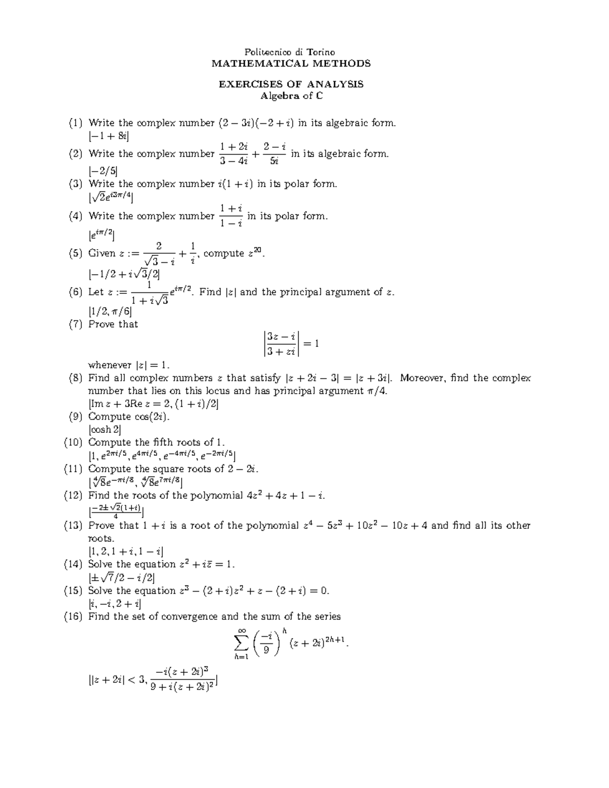 Mathematical Methods (MAT) - Solved Exercises for Analysis - Studocu