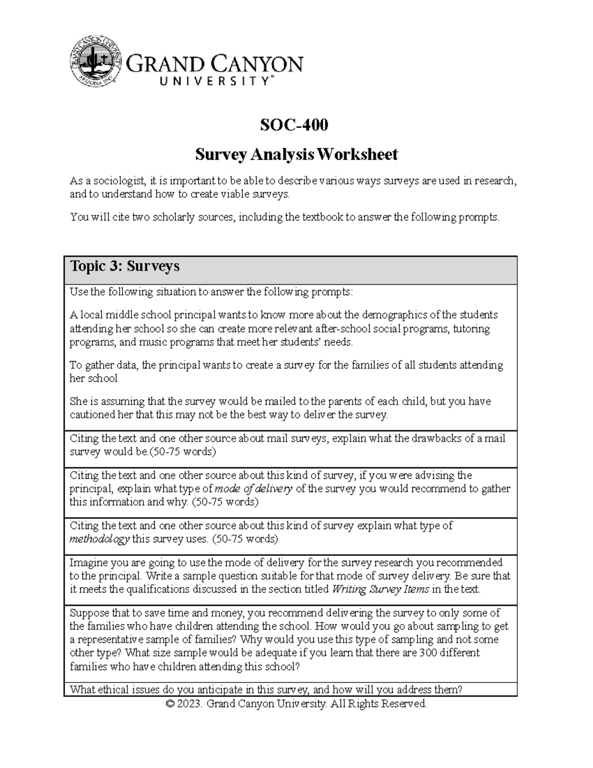 SOC-400 Survey Worksheet - SOC- Survey Analysis Worksheet As a ...