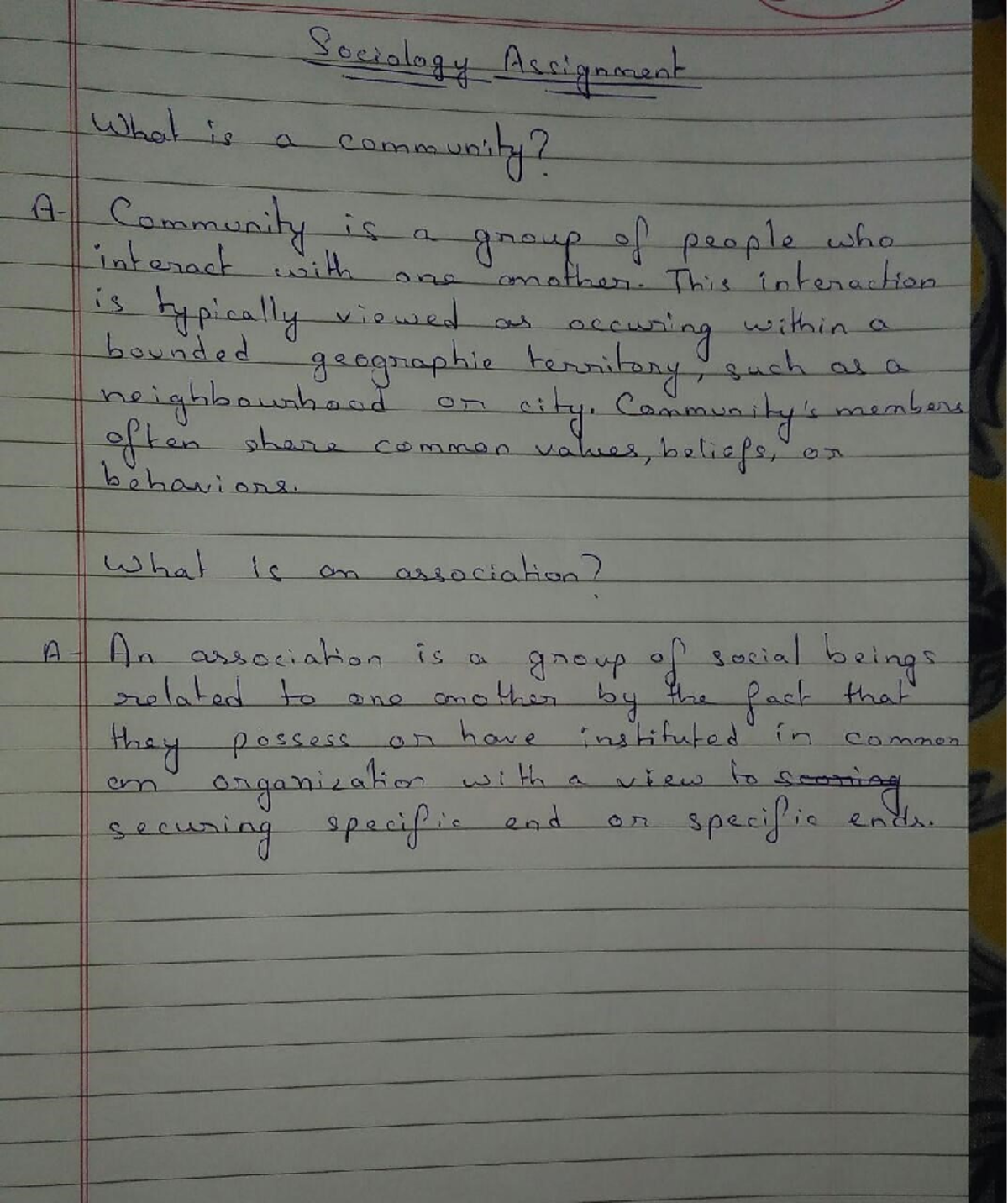 Sociology Assignment: Understanding Community and Association - Studocu