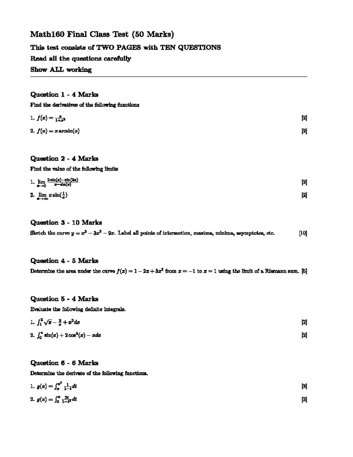 Math160 Final Test Practice Material - Key Concepts & Questions - Studocu