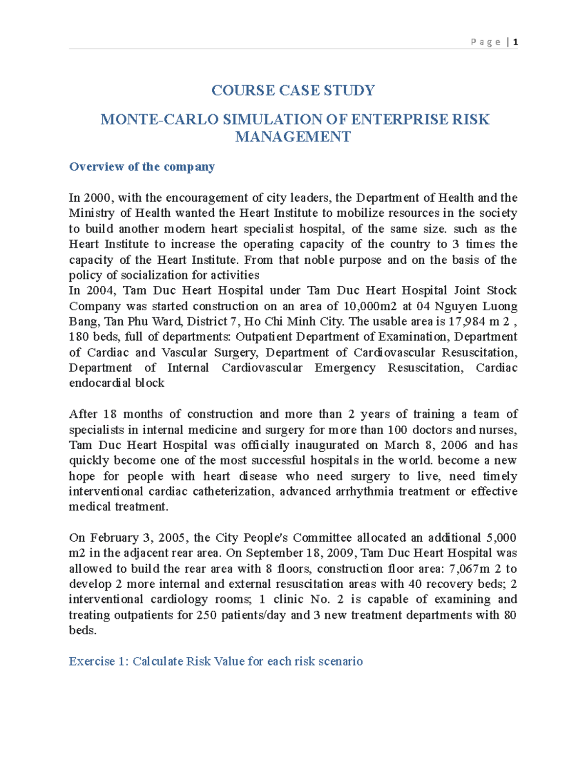 Course CASE Study - Risk Management - COURSE CASE STUDY MONTE-CARLO ...