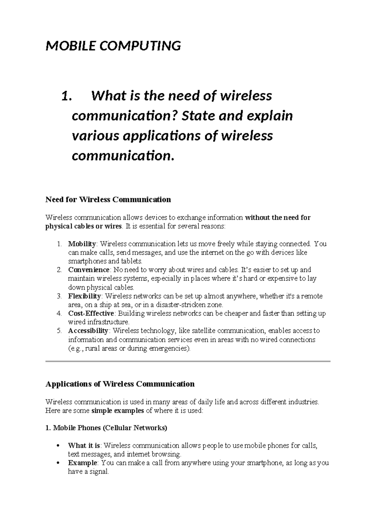 Mobile Computing - notes - MOBILE COMPUTING 1. What is the need of ...