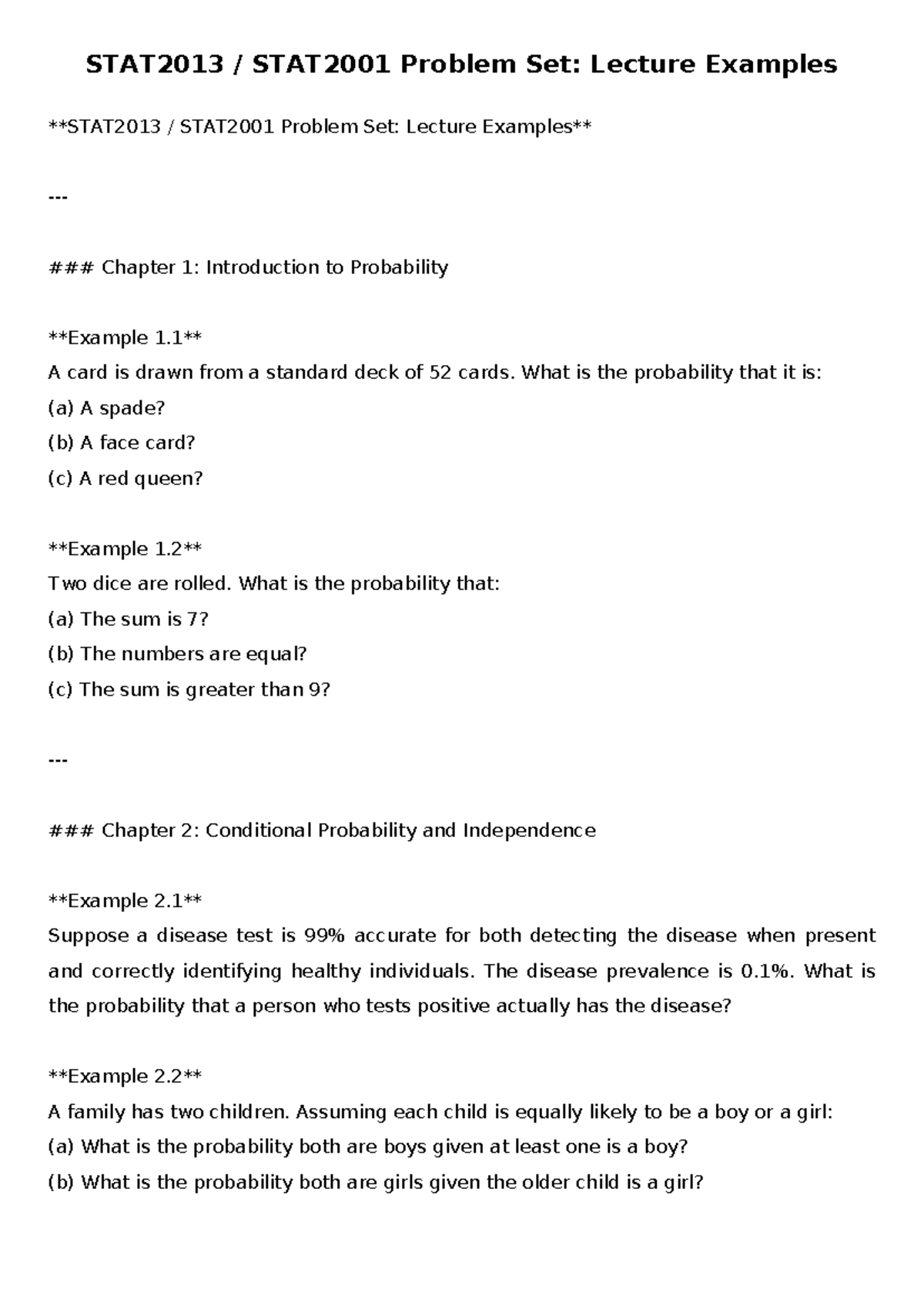 STAT2013 Problem Set: Lecture Notes on Probability and Statistics - Studocu