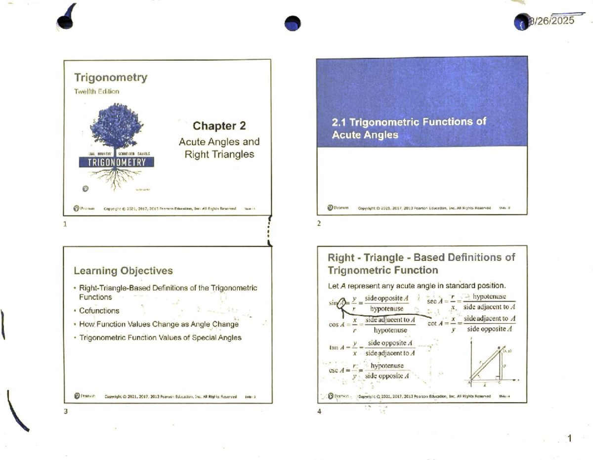 Trigonometry 12th Ed: Chapter 2.1 - Trigonometric Functions of Acute ...