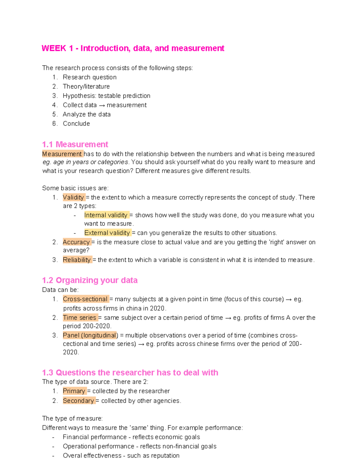 ERP 101: Summary of Lecture Notes on Data Measurement and Analysis ...