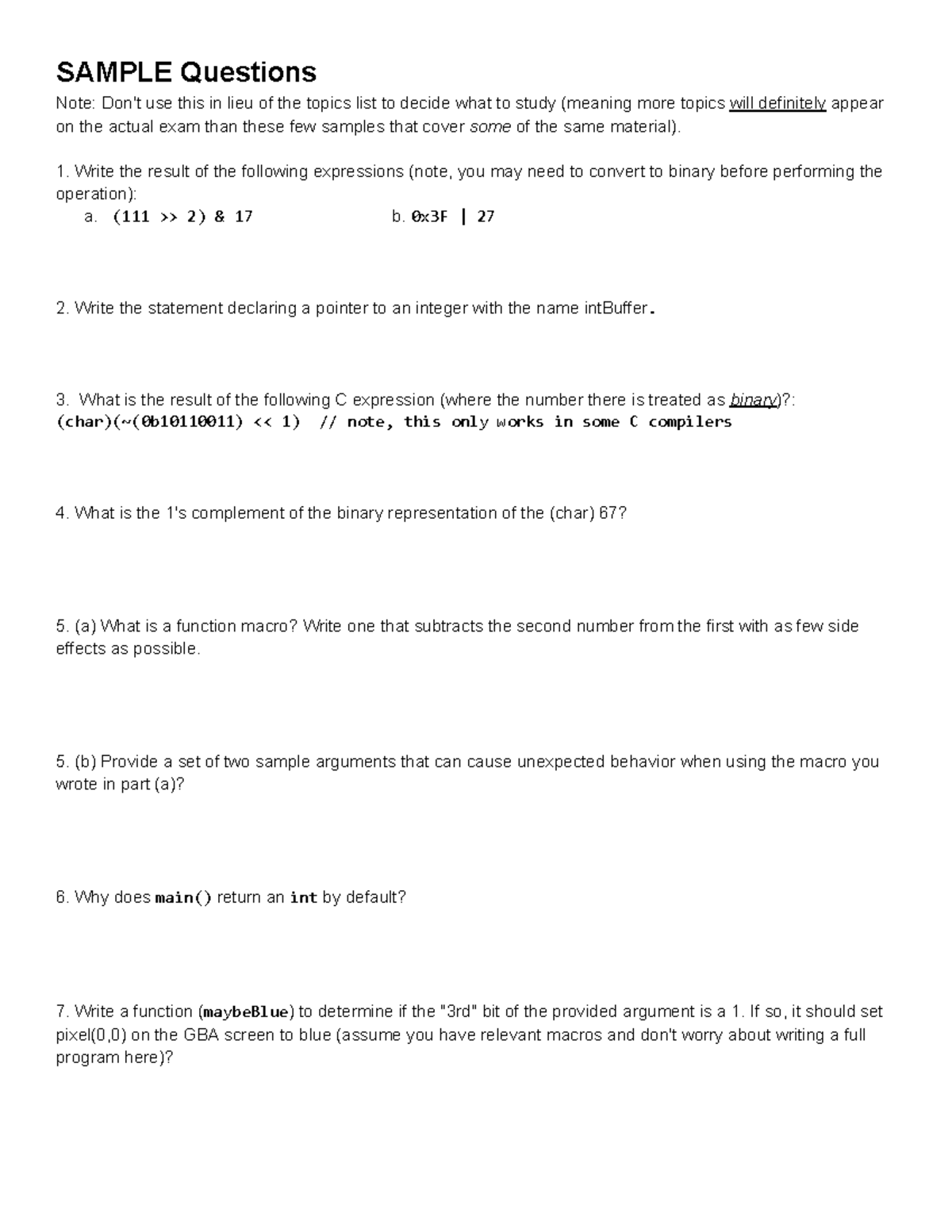 CSE 101: Sample Exam Questions for Final Exam Preparation - Studocu