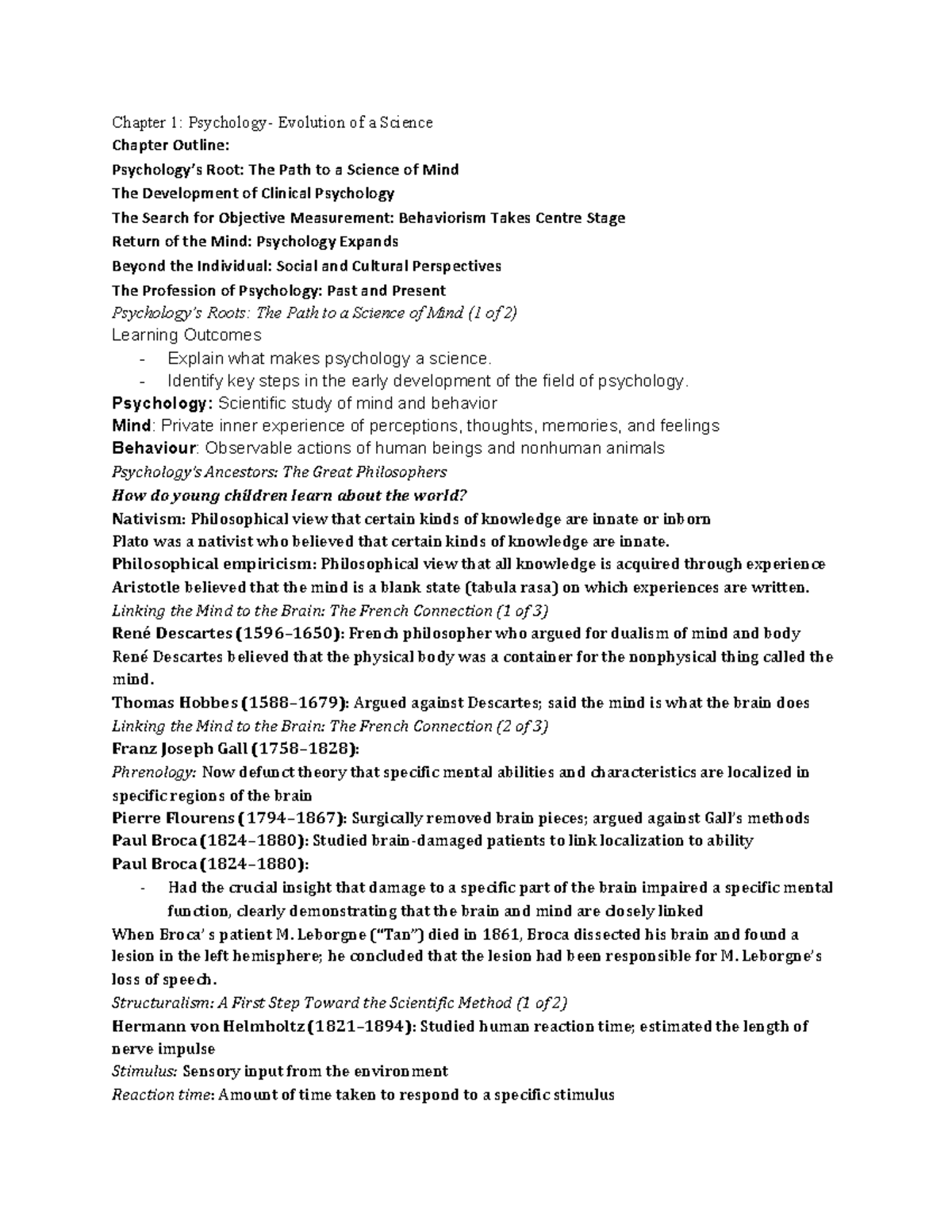 Chapter 1 Psychology- Evolution of a Science - Chapter 1: Psychology ...