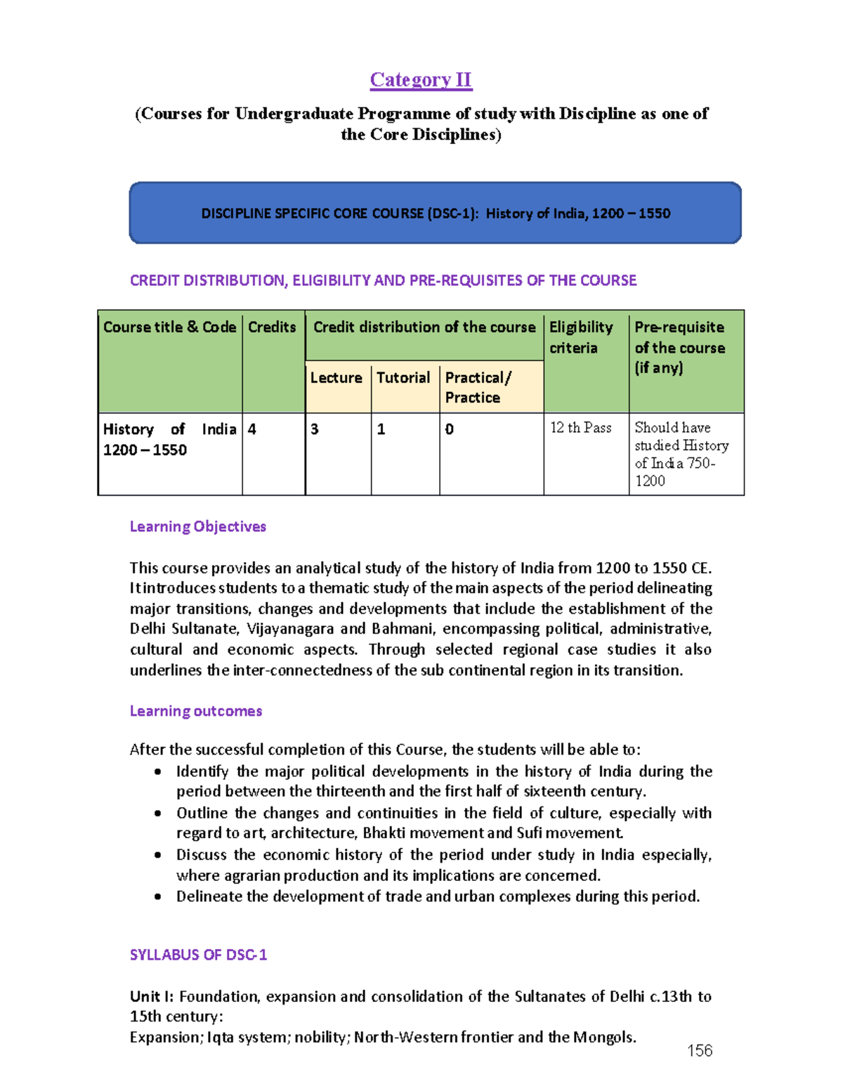 B.A.(P) History-Major Sem-3: History of India 1200-1550 Course Overview ...