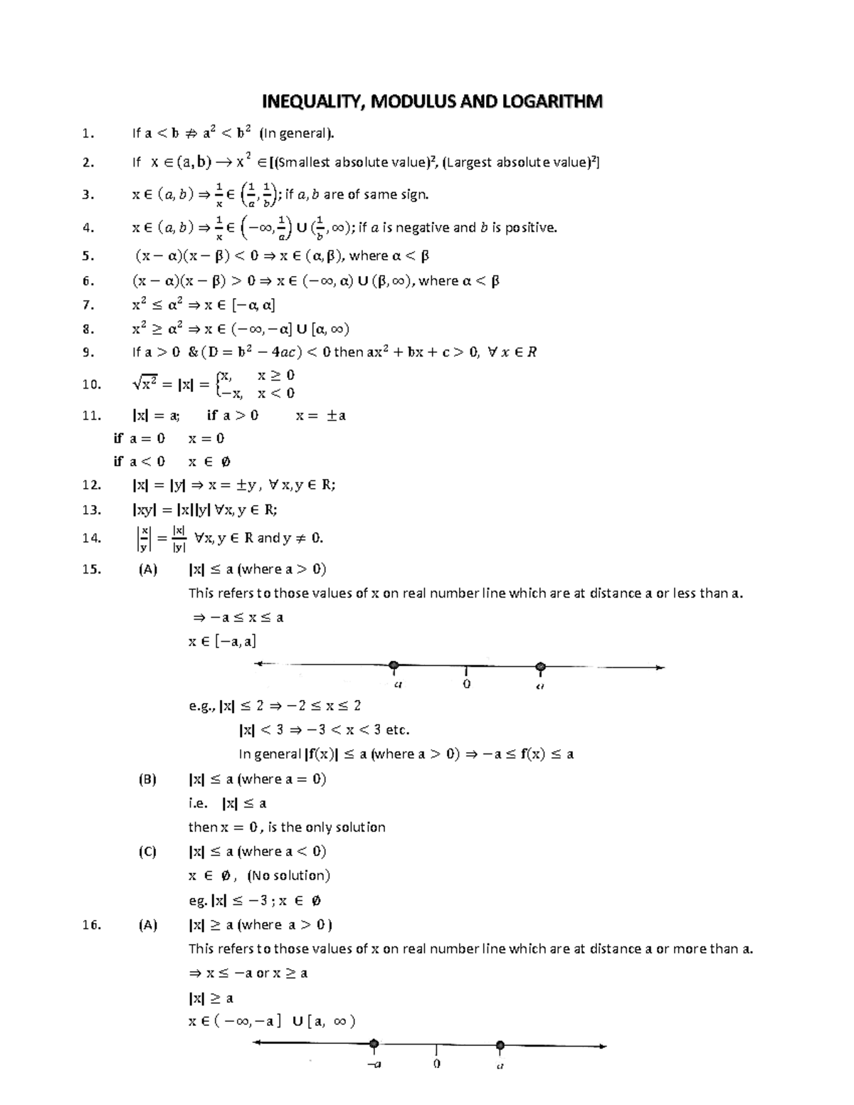 Inequality Modulus LOG Formulae Sheet - INEQUALITY, MODULUS AND ...