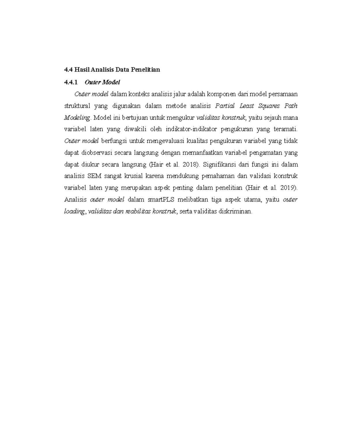 4.4 Hasil Analisis Outer Model dan Inner Model dalam Penelitian OCB ...