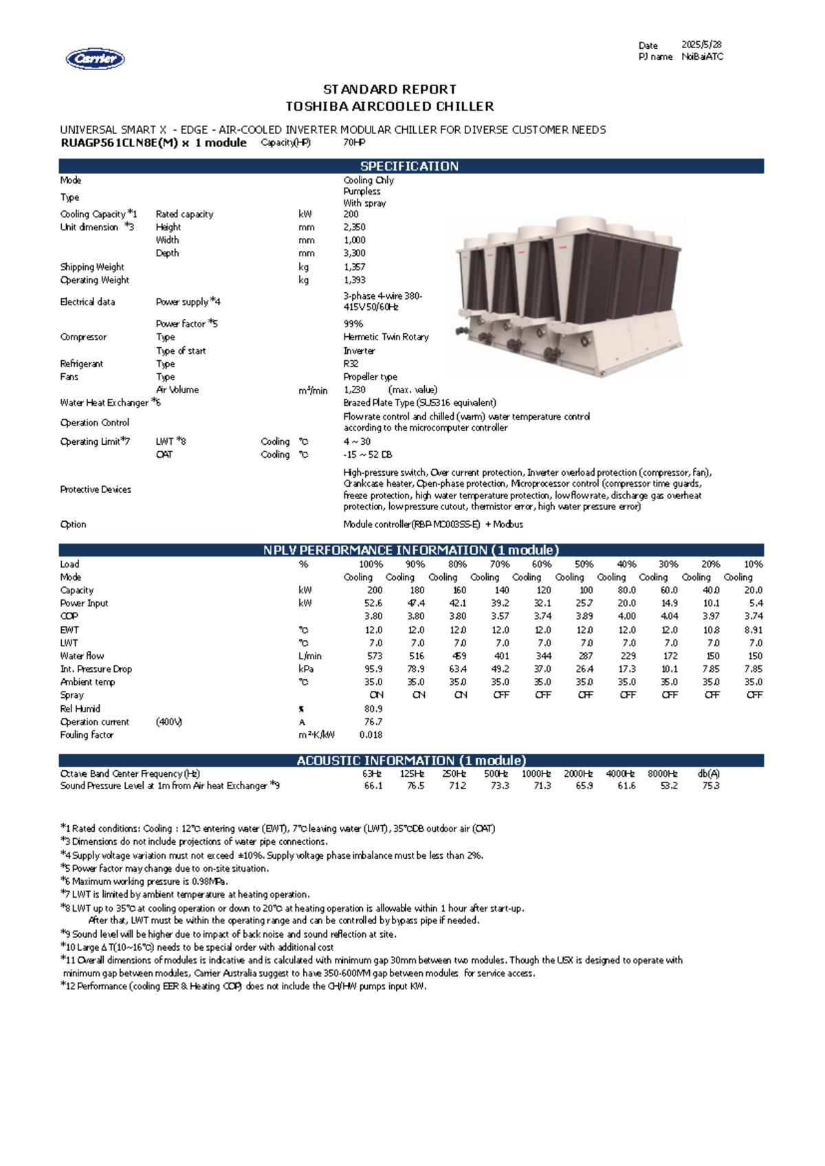 TOSHIBA 70HP Chiller Standard Report & Specifications - Studocu
