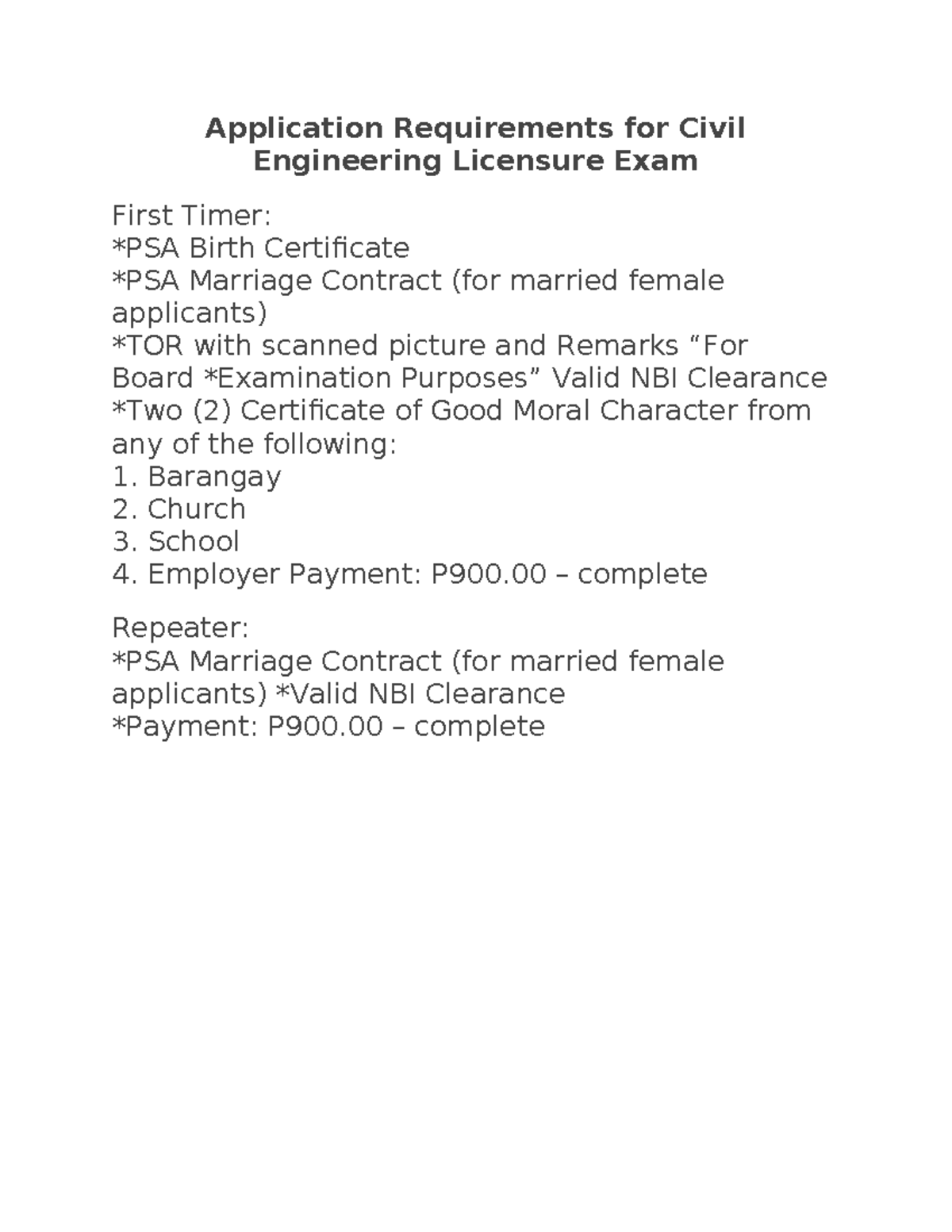 Application Requirements for Taking exam - Application Requirements for ...