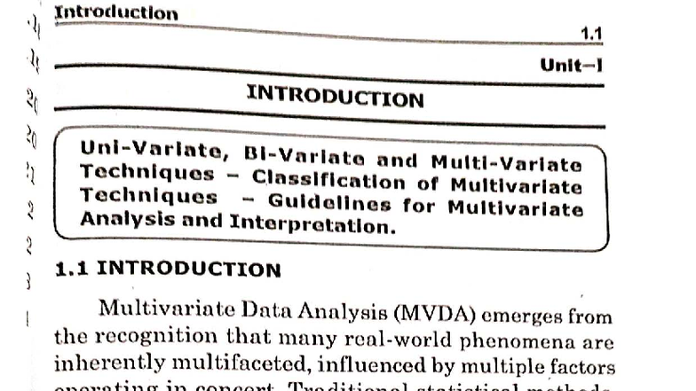 Unit 1 Notes Omg355 Multivariate Data Analysis Techniques And