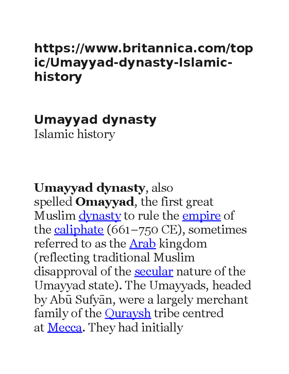Umayyad Dynasty Overview (661–750 CE): Key Events and Figures - Document Preview