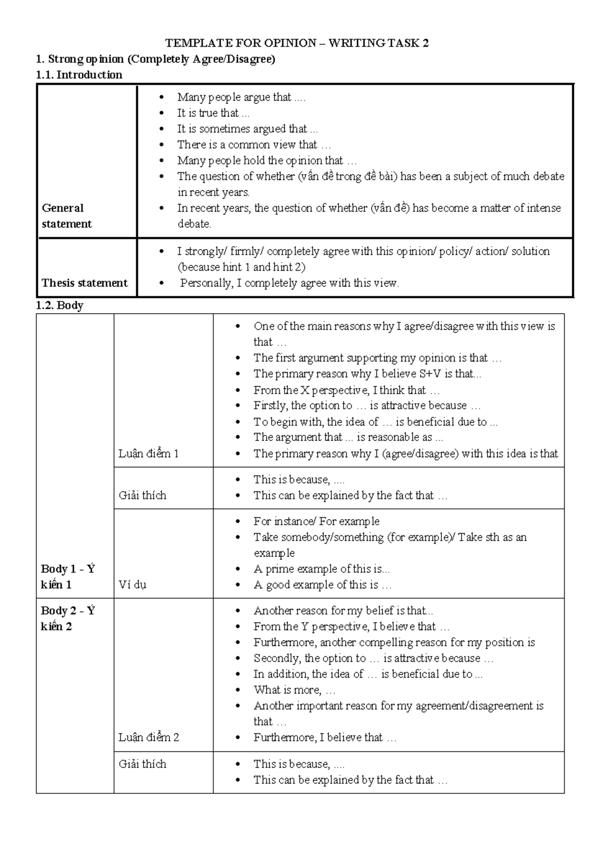 TEMPLATE FOR OPINION – IELTS WRITING TASK 2 - Studocu