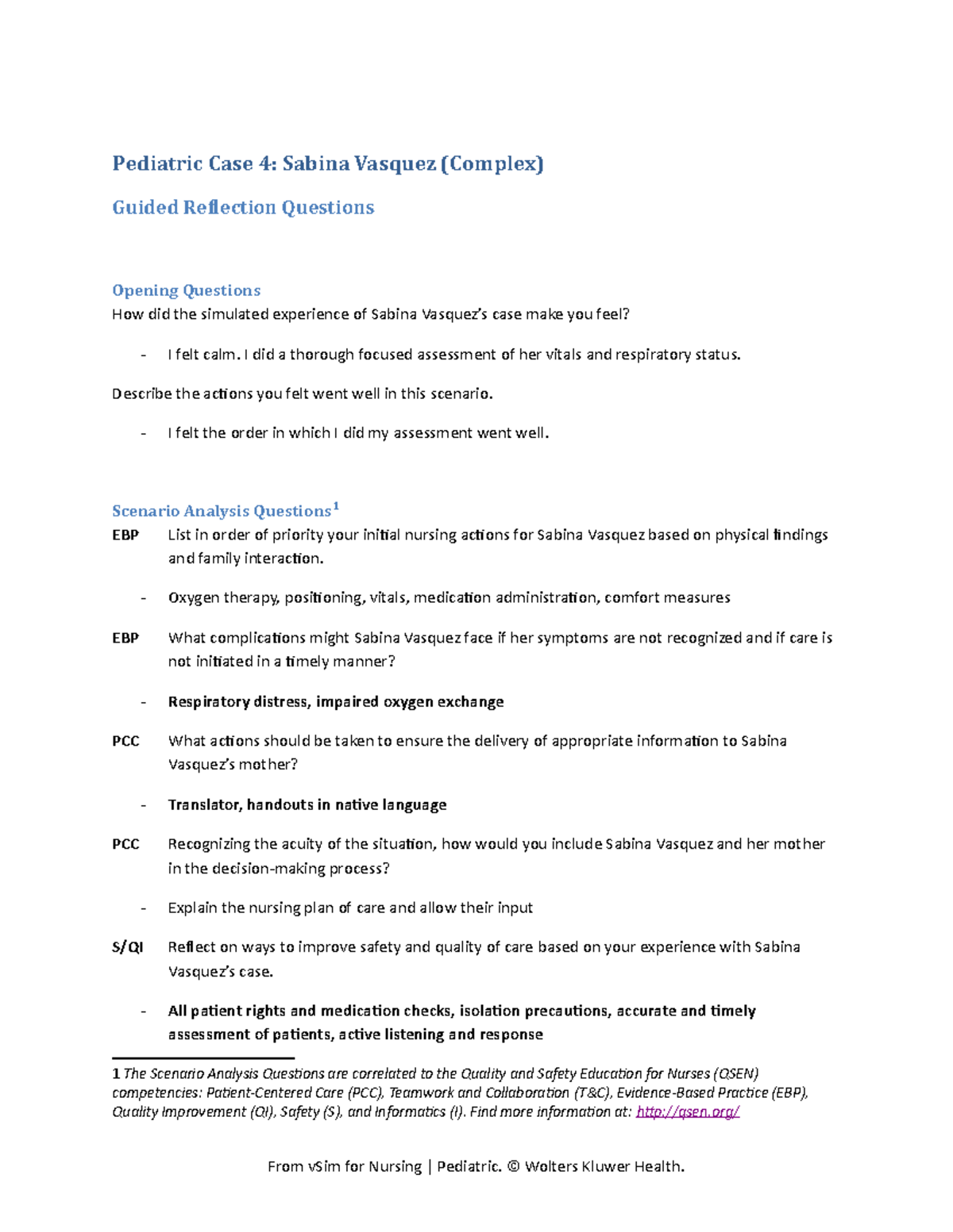 Pediatric Case 4: Sabina Vasquez (Complex) Guided Reflection Q&A