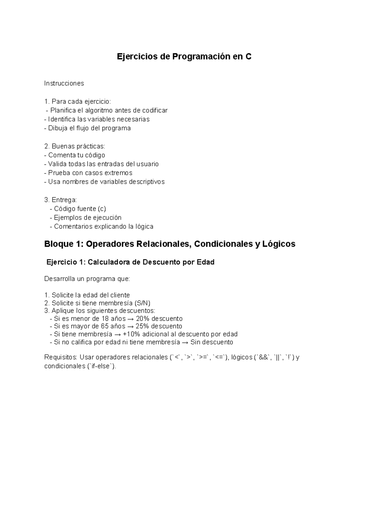 Ejercicios de Programación en C++ - Bloques y Algoritmos - Studocu