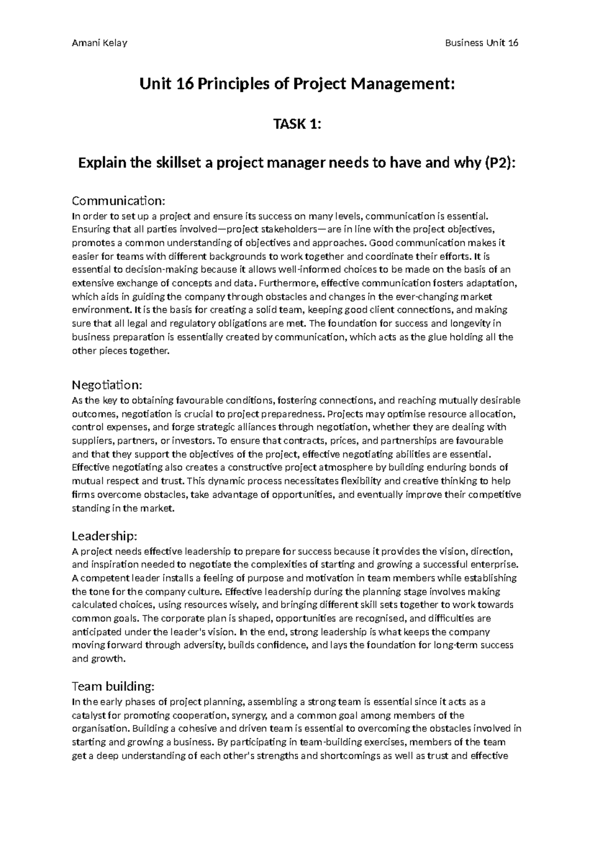 Unit 16 Project Management Principles: Skills for Success and Planning ...