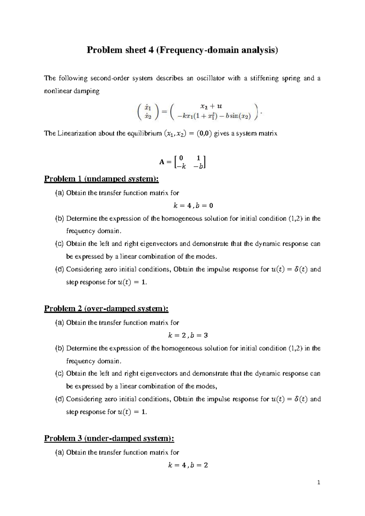 Problem Sheet 4 - Oscillator Analysis and Transfer Functions - Studocu