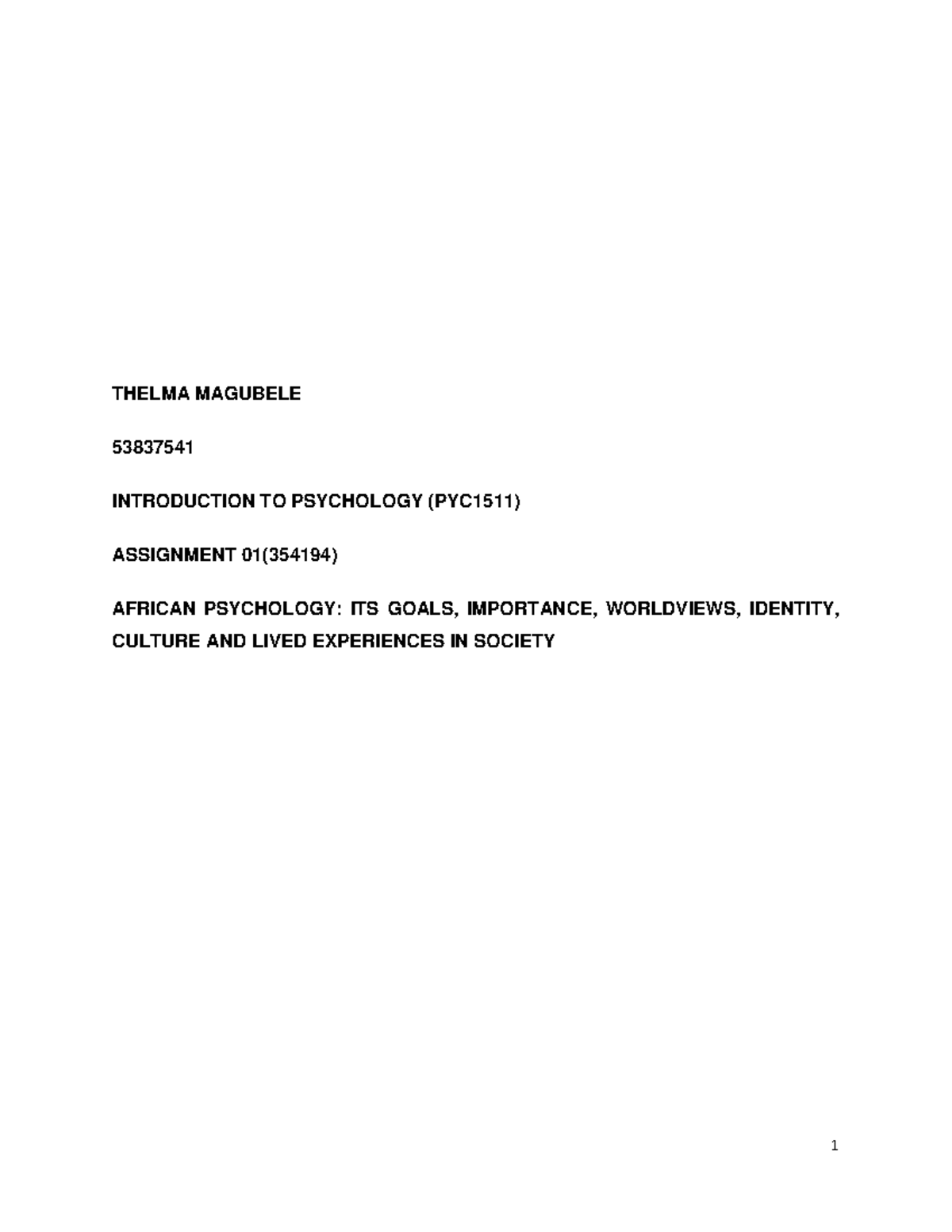 African Psychology: Goals, Importance, and Worldviews (PYC1511) - Studocu