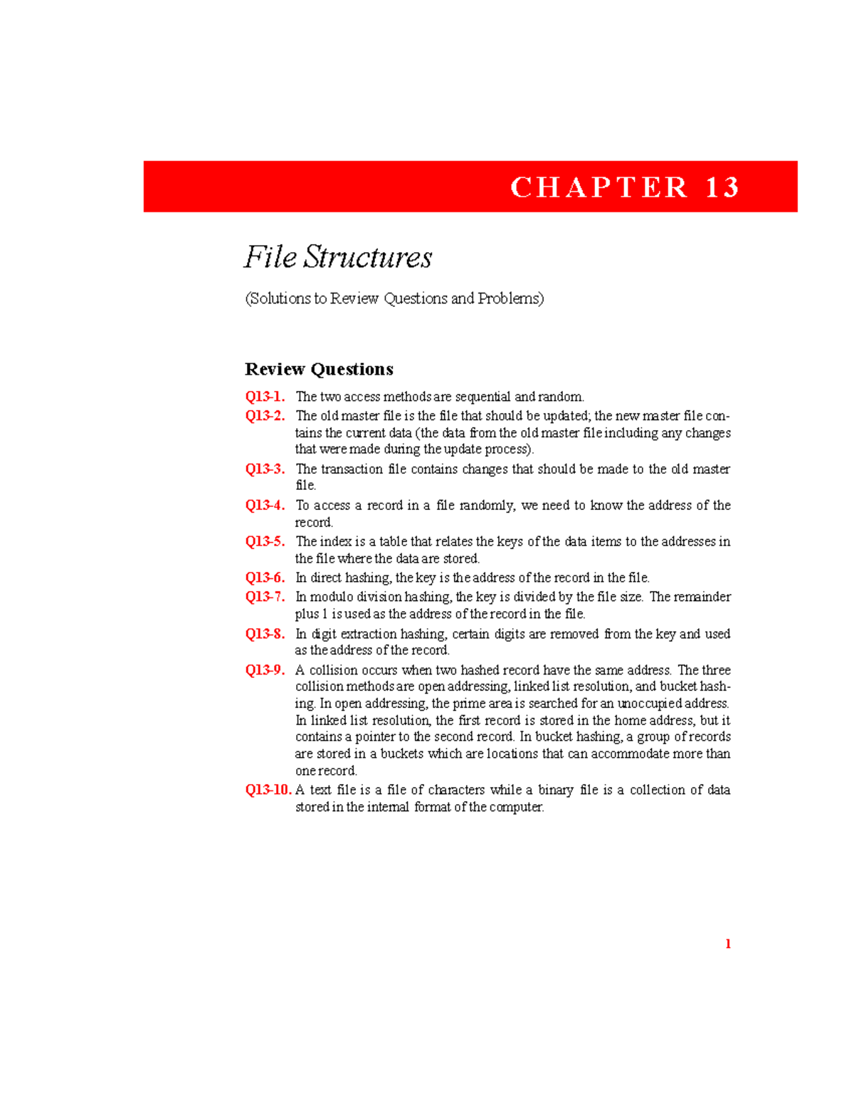 CH13 - File Structures: Solutions to Review Questions & Problems - Studocu