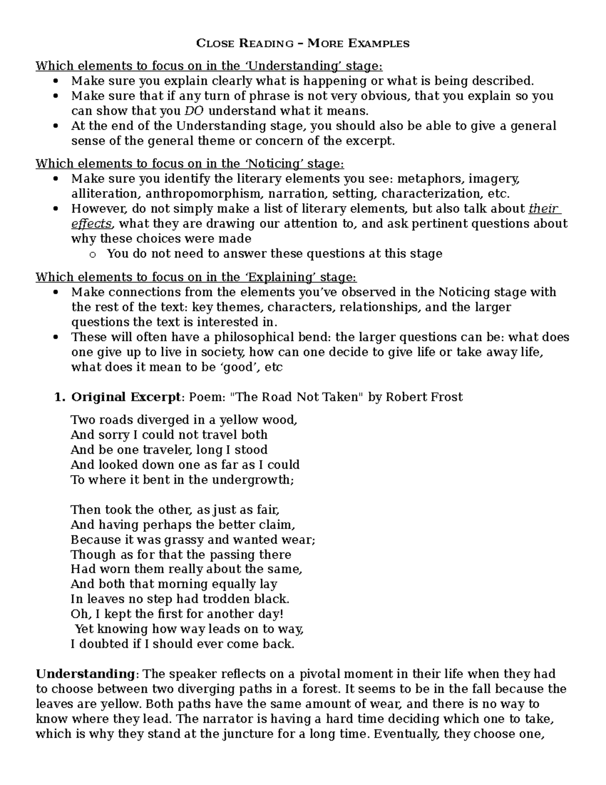 Close Reading - More Examples-2 - CLOSE READING – MORE EXAMPLES Which ...